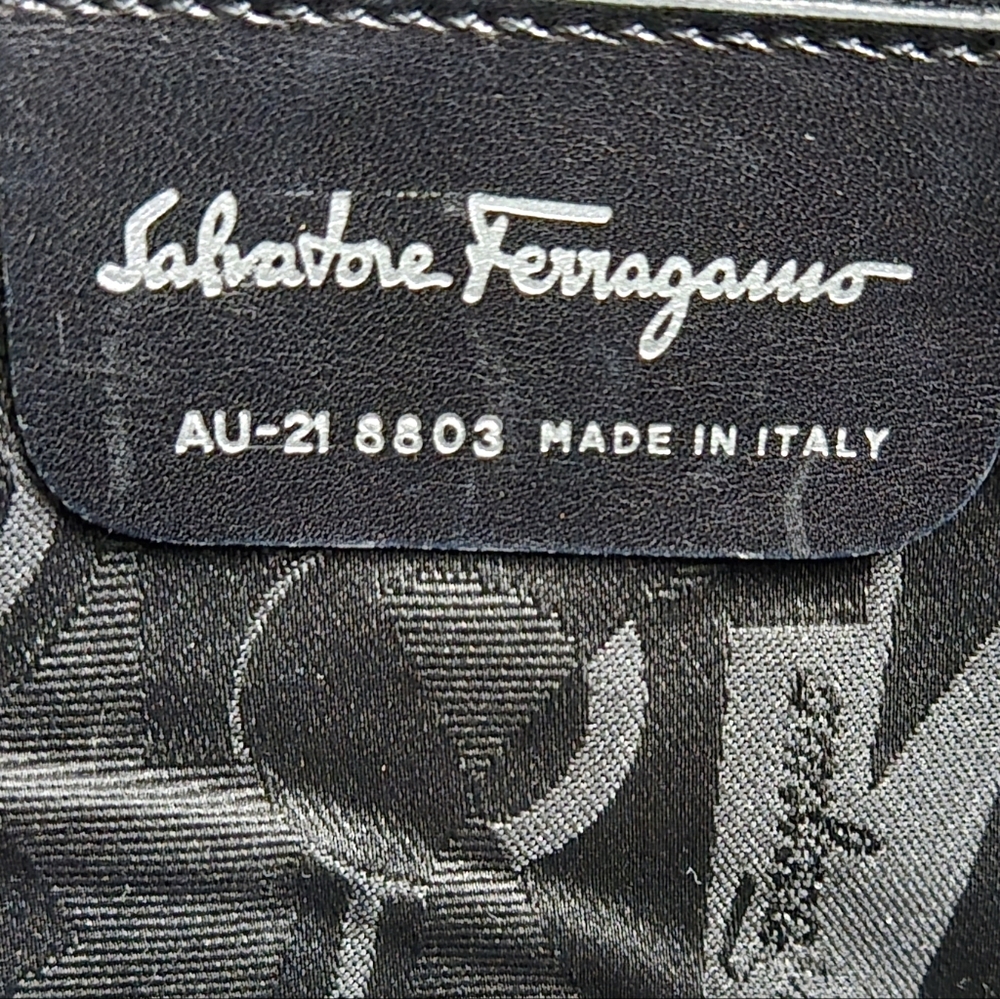 NWOT Salvatore Ferragamo Tote in Brown Nylon with Orange Vara Chain Straps - Picture 8 of 8